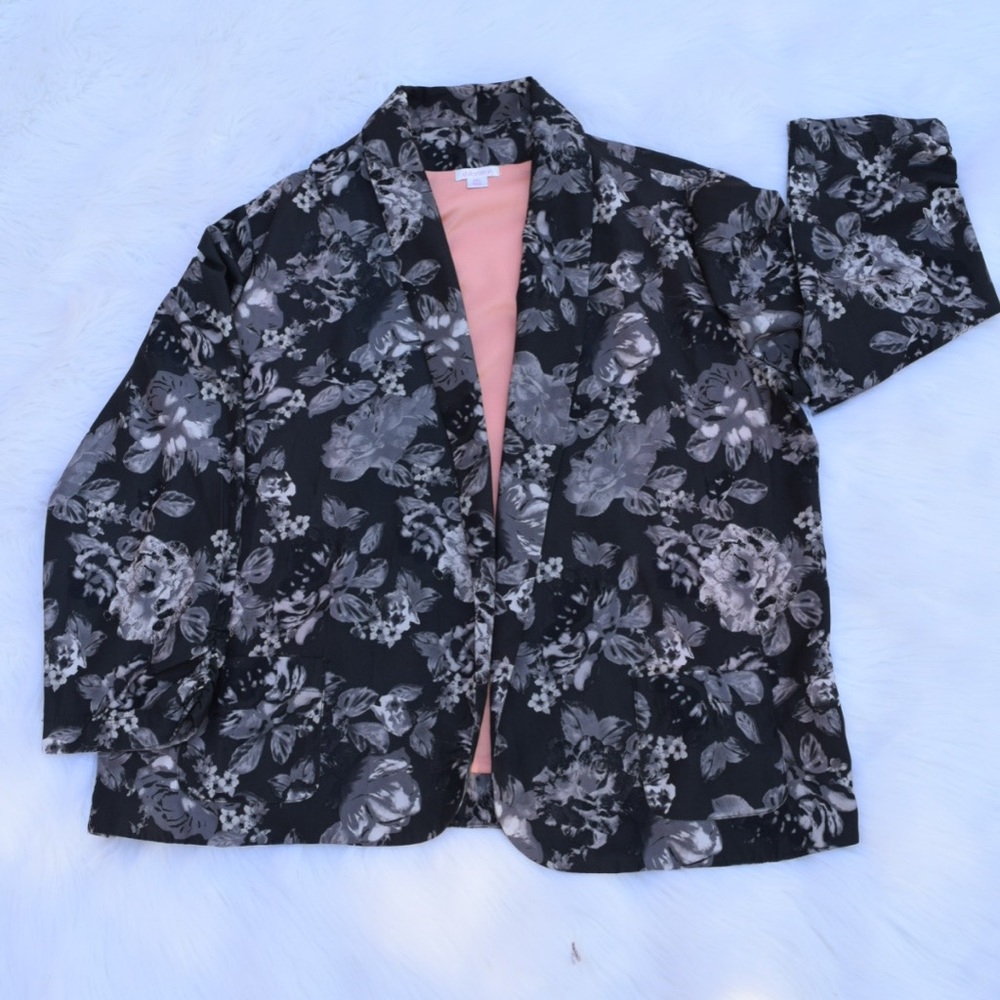 Xhilaration Black Blazer with White Roses Print